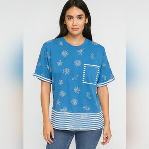 Vintage 80s Justin Allen‎ NWT Ocean Tropical 💙 Seahorse Starfish Top Size Small